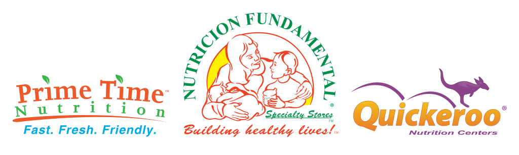Prime Time Nutrition, Nutricion Fundamental and Quickeroo Nutrition Centers logos